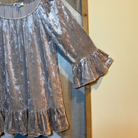 Metallic Silver Velvet-Crush w/ Bell Sleeves Sz XS - Picture 4 of 8